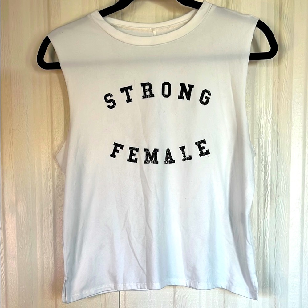 lovers of hYOUmanity White Sleeveless Top with‎ Black Print Womens S